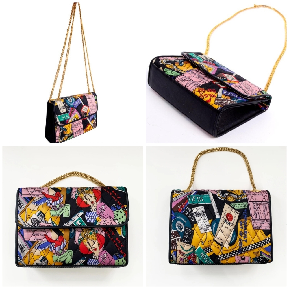 Nicole Miller Quilted Silk VGold  Print Shoulder Bag with Glos